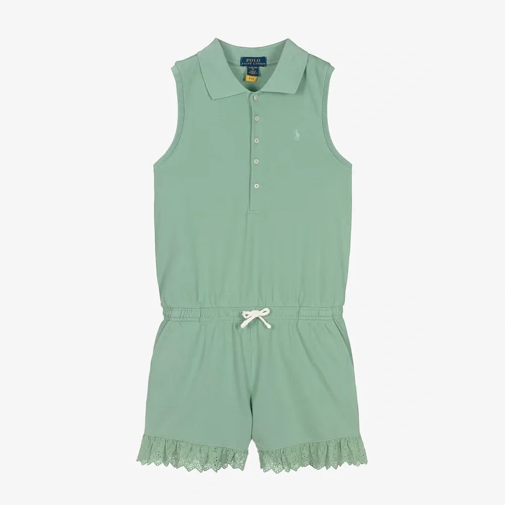 RALPH LAUREN GIRLS MINT GREEN STRETCH LACE POLO ROMPER NWT SIZE XL